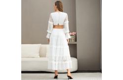 China Balloon Sleeves Ladies Lace Dresses Lace Trim Midi Dress OEM service supplier