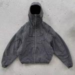 Custom Washed Denim Hoodie Jacket Reverse Stitch Face Masked Ninja Zip Up Hoodie for sale
