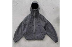 China Custom Washed Denim Hoodie Jacket Reverse Stitch Face Masked Ninja Zip Up Hoodie supplier