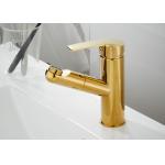 Single Hole Golden 360 Degree Pull Out Sink Faucet With Sprayer