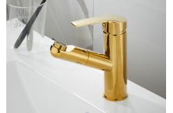 China Single Hole Golden 360 Degree Pull Out Sink Faucet With Sprayer supplier