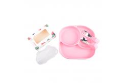 China OEM ODM Baby Silicone Feeding Set Plate Spoon Fork And Bowl Pink supplier