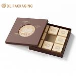 Art Paper Lid Base Box for Moon Cake Festival Gold Foil Logo Embossed 4pcs Dessert Packaging Box for sale