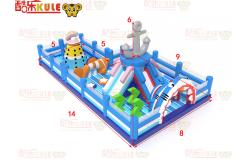 China Blue Ocean Theme Shark Inflatable Bouncy Playground With Clibing Slides supplier