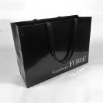 Hand Length Handle Custom Logo Printed Luxury Black Shoes Clothes Packaging Paper Bag for sale