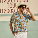 colorful Men's Casual Short Sleeve Shirts Summer Blue Printed for sale