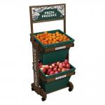 2 Layers Display Vegetable Rack For Shop Wooden Fruit Display Stand With Removable Basket for sale