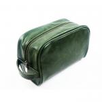 Blackish Green Mens Waterproof Toiletry Bag / Full Grain Leather Dopp Kit With Handle for sale