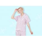 Cute Womens Pyjama Sets Short Sleeve Top And Long Pants With Elastic Waistband for sale