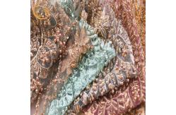 China 1 Yard Lengh Eco Friendly Gold Bridal Lace Fabric 140cm Width Beaded Heavy supplier