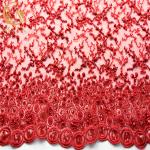 Embroidery Beaded Red Flower Lace 20% Polyester Glitter Handmade 135cm Width for sale