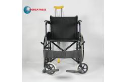 China Solid Castor Folding Steel Wheelchair With Black Powder Coating Frame supplier