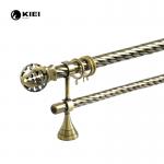 Antique Brass Color 28/19mm Metal Twist Curtain Pole Set With Ball Design Finials for sale
