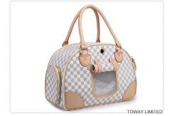 China  				Design Classic Dog Handbag Grid PU Quality Leather Pet Carriers 	         supplier