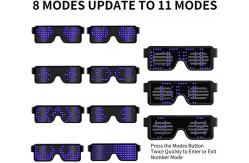China USB Rechargeable LED Display Glasses With 11 Patterns 180mAh Battery supplier