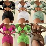 Openwork Three Piece Swimwear Gauze 3 Piece Swimsuit Set Dress Sexy Bikini for sale