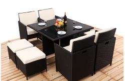 China 8CM Thickness Cushion Rattan Dining Table And Chairs 4PCS Ottoman Covered supplier