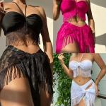 Fringe Sling 3 Piece Swimwear Set Perspective Mesh Three Piece Swim Set Bikini Ladies Swimsuit for sale