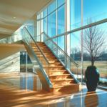 Brushed 304 Stainless Steel Handrails with Round Cover Plate for Glass Staircases for sale