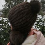 Natural Mink Fur Knit Earflap Winter Sheepskin Hats Hat Pom Pom Striped Style