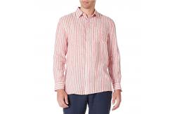 China Stripe Red S M L Mens Casual Linen Shirts Open Neck Button Closure supplier