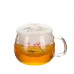 Borosilicate Glass Tea Infuser Cup With Ceramic Filter / Lid 280ml Capacity for sale