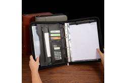 China A4 Zippered Leather Business Portfolio Multifunctional Waterproof With Power Bank supplier