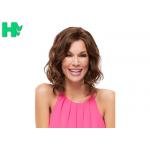 Natural Looking Short Synthetic Wigs , 14 Inches Brown Wavy Side Part Heat Resistant Fiber Wig for sale
