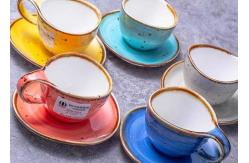 China 90ml 250ml Multicolour Rustic Stoneware Coffee Mugs Saucer Set supplier