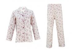 China 100% Cotton Flannel Womens Button Up Pajama Sets With Piping And Long Pants supplier