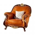 Wooden Frame Leather Recliner Royal Sofa Set With Simple Carving for sale