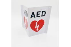 China Triangular White AED Wall Sign , V Shape Plastic First Aid AED Sign supplier
