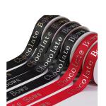 Satin Material Personalised Printed Ribbon Red / Black Color 10 - 100MM Width for sale