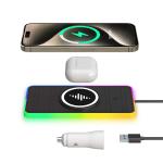 2025 A8X Magnetic Suction 15W/10W Car Charger With Ambient Light For Apple And Samsung Phones Charging for sale