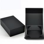 Custom Paper Folder Box Packaging Luxury Black Foldable Paper Gift Box With Ribbon for sale