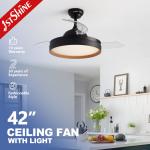 Flush Mounted Retractable Ceiling Fan With Light 3 Color Dimmable LED Light for sale