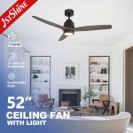 1stshine 52 Inch Indoor Ceiling Fan with Light and Remote Control 3 Solid Blades for sale
