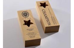 China Wooden Custom Trophy Cup Engraving / Lasing Logo Star Design Awards For Staff supplier