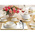 Stain Resistant Gold Decal Round Ceramic Dinnerware Set for sale