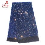 SGS Laser Sequins Shinny Embroidered Lace Fabric With Elastic Mesh for sale