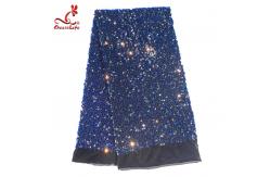 China SGS Laser Sequins Shinny Embroidered Lace Fabric With Elastic Mesh supplier