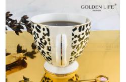 China Ceramic Cup Animal Leopard Design with 9.5cm square Dish Footed coffee Mug supplier
