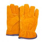 Yellow Barbecue Gloves Heat Resistant Anti Slip Cowhide Work Gloves for sale