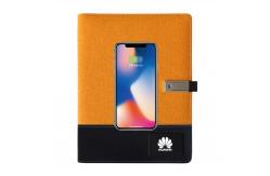 China 10W Custom LED Logo PU Leather Notebook Organizer Business Power Bank supplier