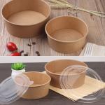 Kraft Paper Food Takeaway Box Fruit Salad Packaging Containers With Plastic Cover
