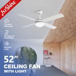Modern White Ceiling Fan With Lamp Light 3-Speed AC Motor for sale
