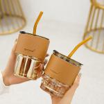 420ml 450ml Soda Lime Glass Reusable Coffee Cups With Lids Leak Proof Travel Mug for sale
