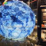 Ethereal Lunar Sculpture: Crater-Textured Moon Statue In Dreamy Blue Gradient​ for sale