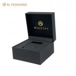 Luxury Custom Logo Black Cardboard Paper Gift Packaging Watch Gift Boxes With Leather for sale