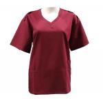 155 GSM Polyester 65% / Cotton 35% Women V Neck Short Sleeves Dull Red Medical Scrubs Antimicrobial for sale